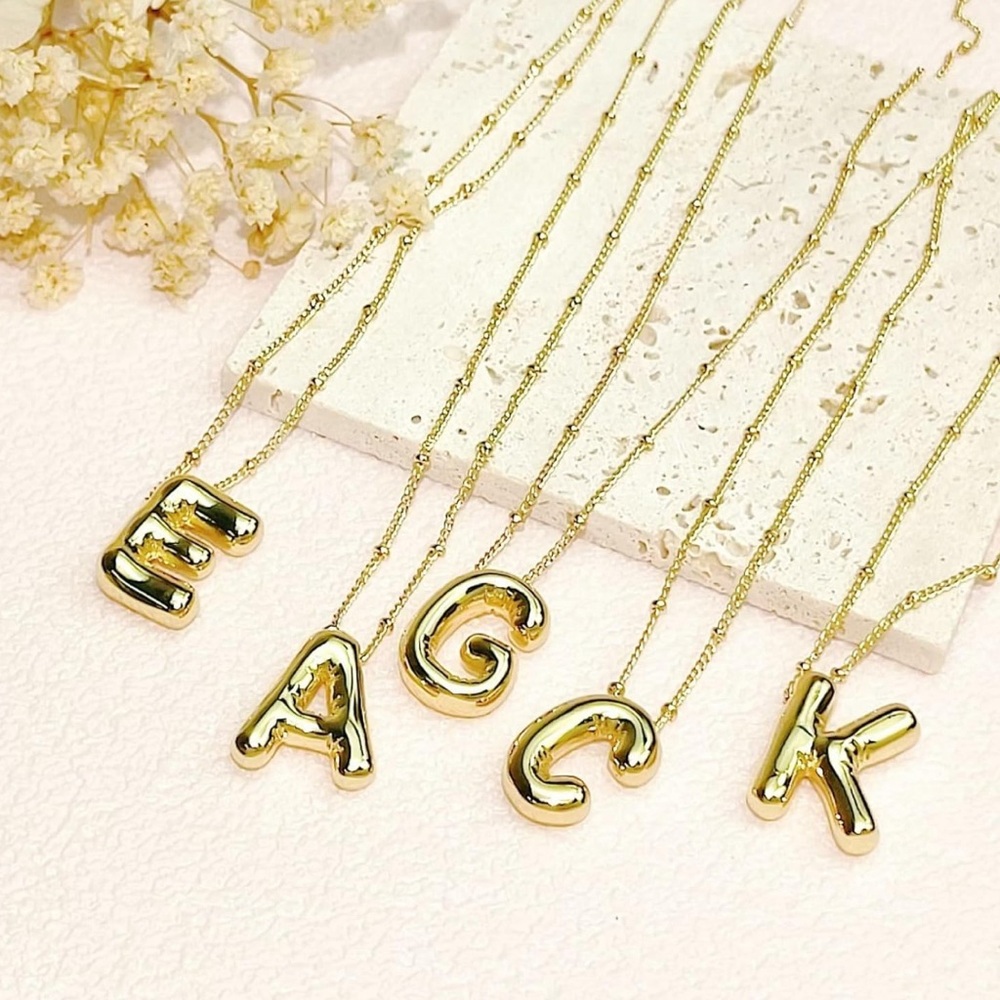 Bubble Gold Plated Copper Alphabet Pendant Necklace A-Z Balloon